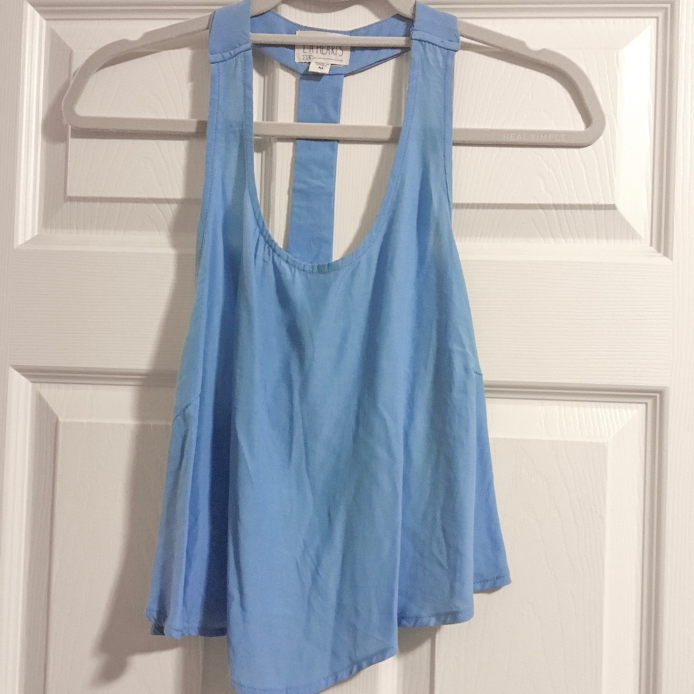 Blue open back cut out tank